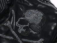 :  Philipp Plein Leather Jacket With Skull Back Rhinestones           Philipp Plein .   